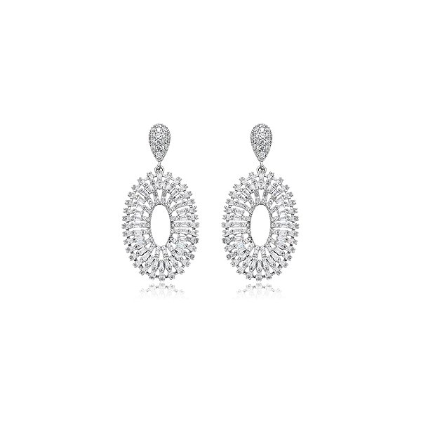 Brinco oval zircônia cristal ródio semijoia