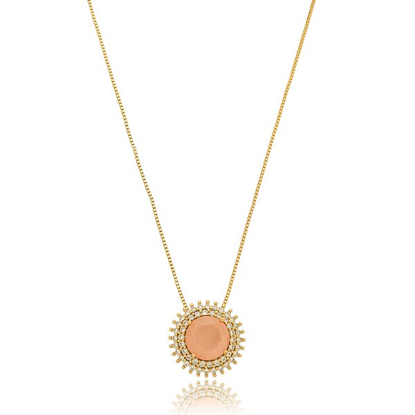 Colar zircônia cristal fusion morganita ouro semijoia