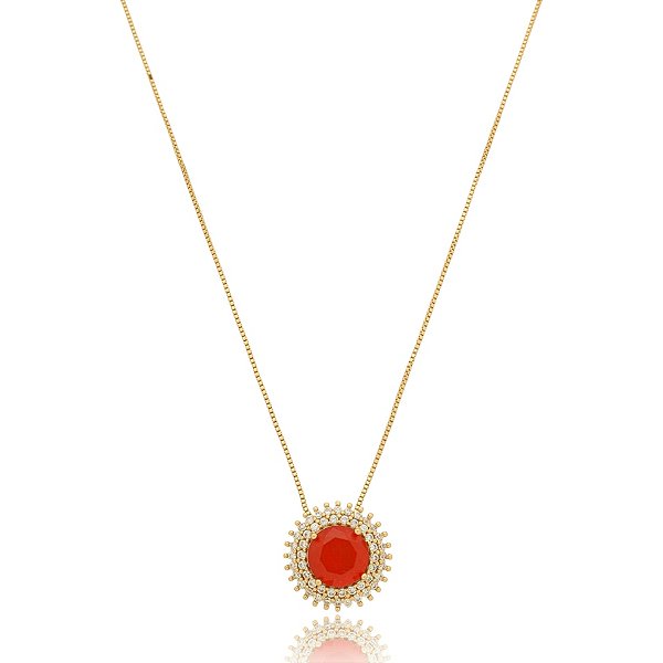 Colar zircônia cristal fusion laranja ouro semijoia