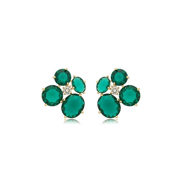 Brinco cristais verde ouro semijoia BA 4836