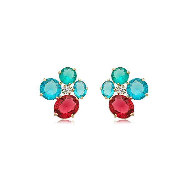Brinco cristais coloridos ouro semijoia BA 4836