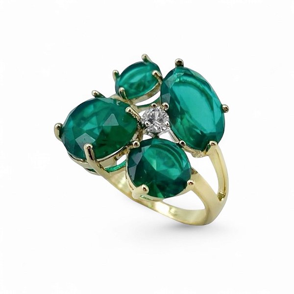 Anel cristais verde ouro semijoia