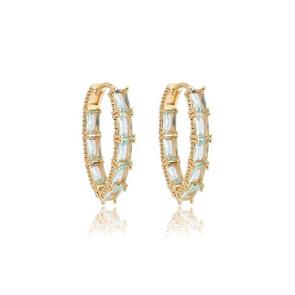 Brinco argolinha v cristais azul claro ouro semijoia 22a05033