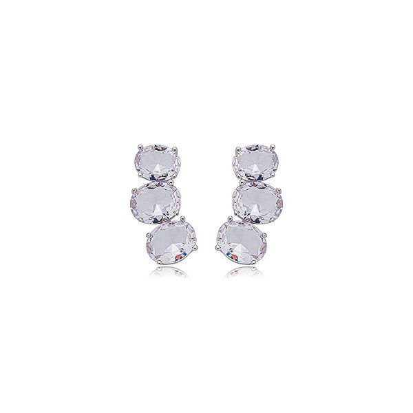 Brinco ear cuff cristais ovais rosa ródio semijoia 22a04035