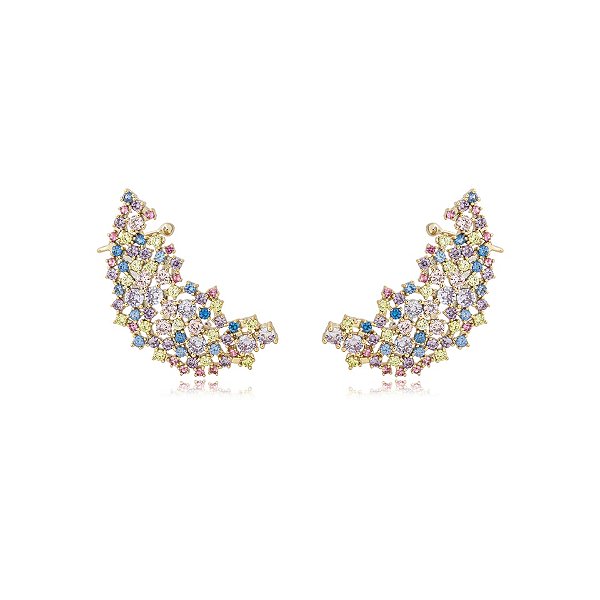 Brinco ear cuff zircônia colorida ouro semijoia