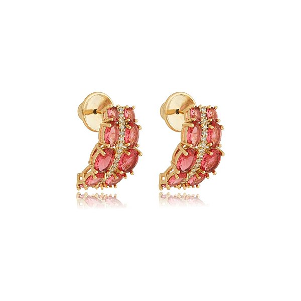 Brinco zircônia cristal rosa semijoia BA 4736
