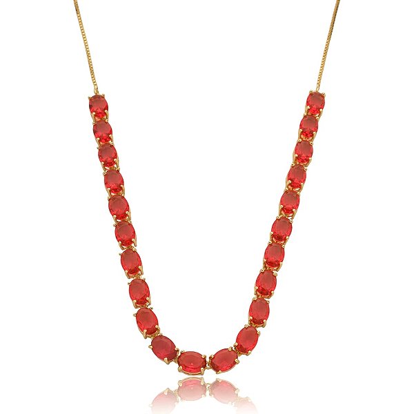 Colar choker gravatinha cristais rosa ouro semijoia XL 2124