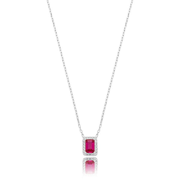 Colar ponto de luz retangular zircônia vermelho escarlate prata 925