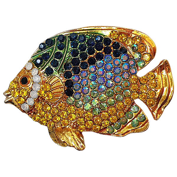 Broche magnético peixe cristais amarelo