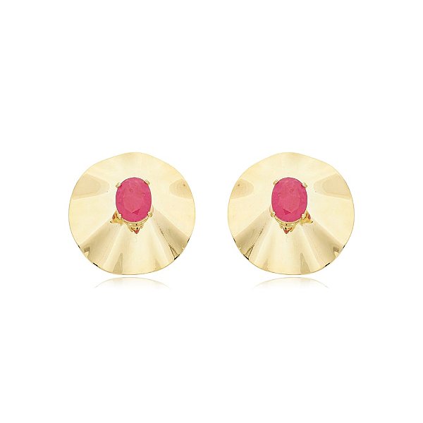 Brinco chapado cristal rosa ouro semijoia