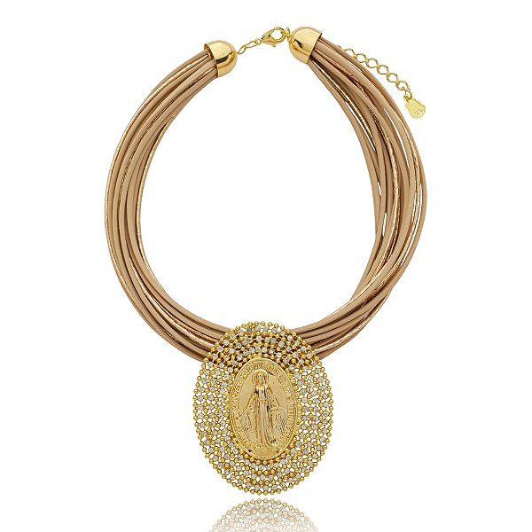 Colar Lázara Design couro sintético Nossa Senhora das Graças