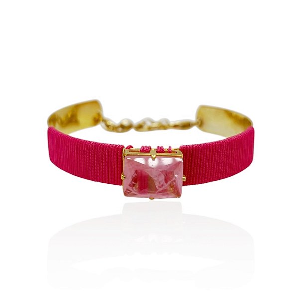 Bracelete Mariana Amaral cristal fusion rosa ouro semijoia
