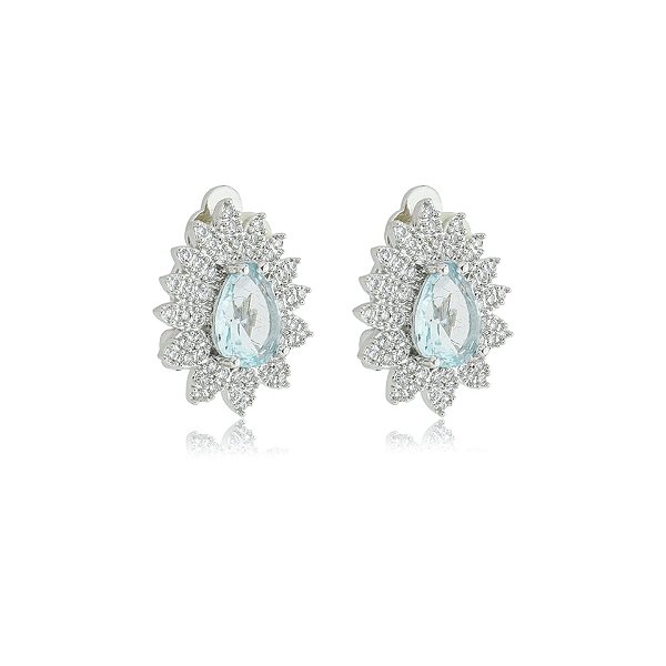 Brinco pressão gota zircônia aqua ródio semijoia