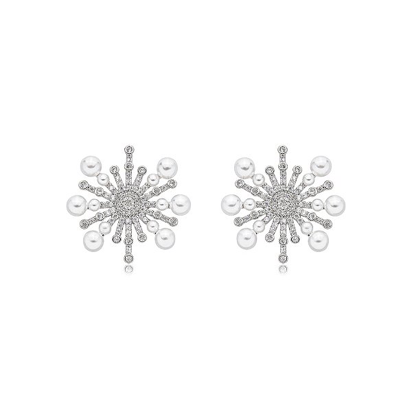 Brinco pérolas zircônias ródio semijoia TZ-220415