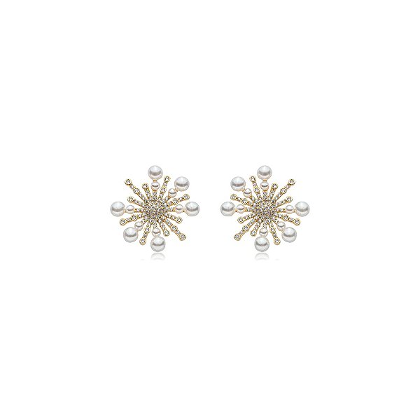 Brinco pérolas zircônias ouro semijoia TZ-220415