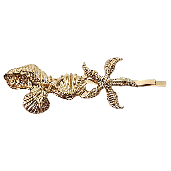 Grampo estrela do mar e conchas metal dourado