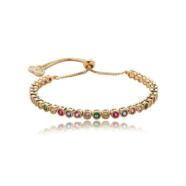 Pulseira gravatinha cristal colorido ouro semijoia SL-33