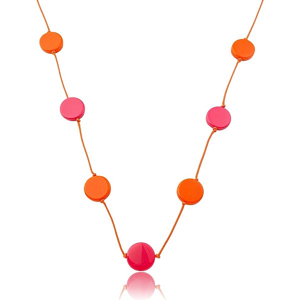 Colar longo Márcia Pouso resina laranja com rosa