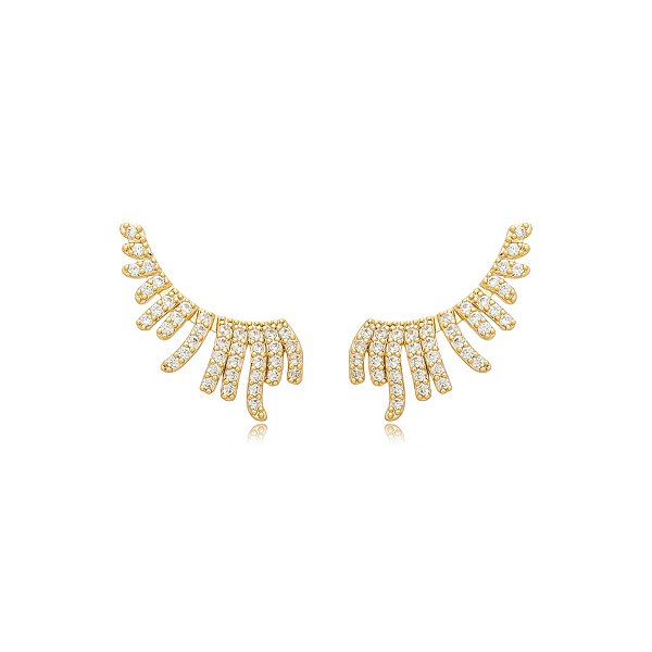 Brinco ear cuff asas zircônia ouro semijoia