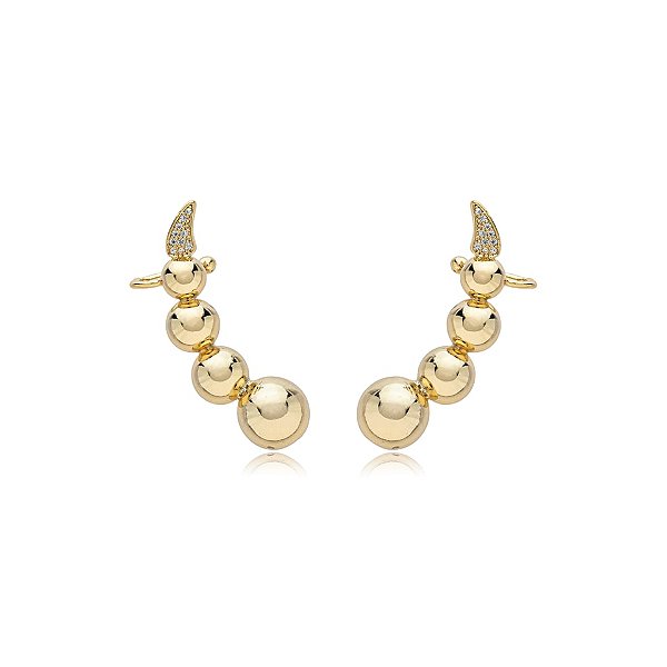 Brinco ear cuff meia esferas zircônia ouro semijoia BA 4945