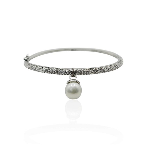 Bracelete zircônia pérola ródio semijoia