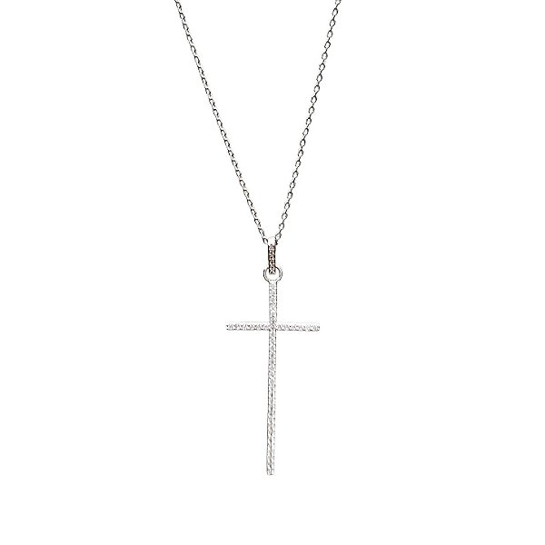 Colar crucifixo palito zircônia ródio semijoia
