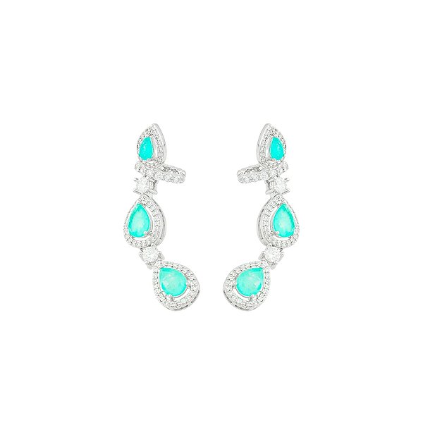 Brinco ear cuff gotas cristal fusion esmeralda colombiana ródio semijoia
