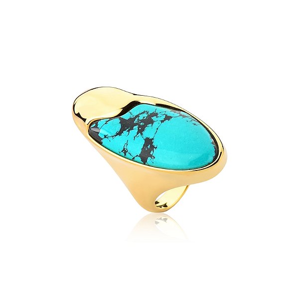 Anel Ayla pedra natural turquesa ouro semijoia