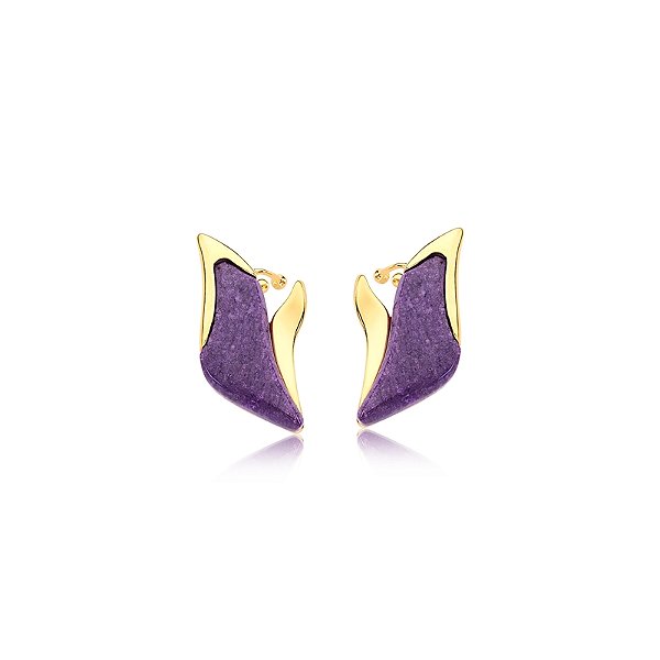 Brinco ear cuff Ayla pedra natural feldspato roxo ouro semijoia