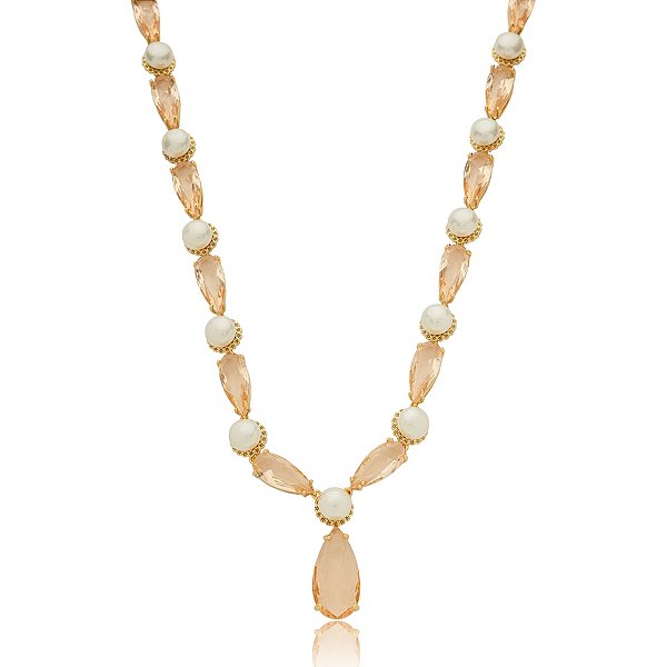 Colar cristal topázio pérola ouro semijoia XL 2197