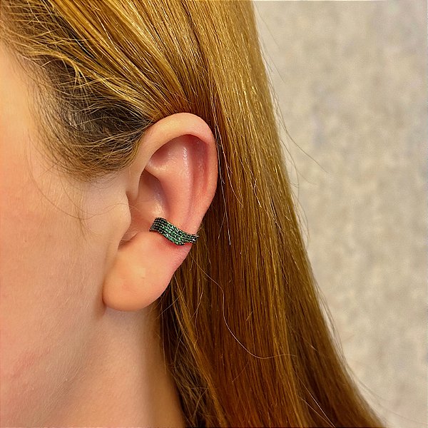 Piercing de encaixe individual ondulado zircônia verde ouro semijoia BA 5051