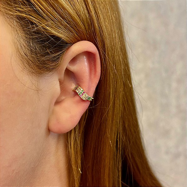 Piercing de encaixe individual ondulado zircônia colorida ouro semijoia BA 5051