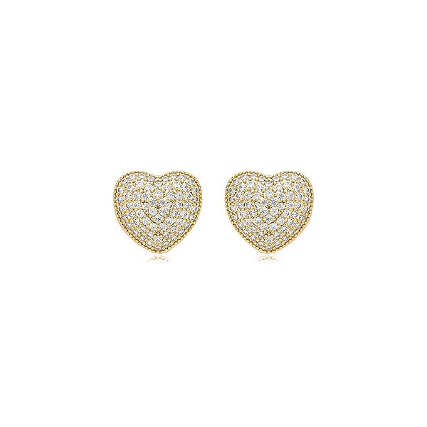 Brinco coração zircônia ouro semijoia BA 4689
