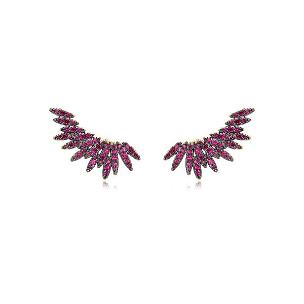 Brinco ear cuff asas zircônia pink ouro semijoia BA 5052