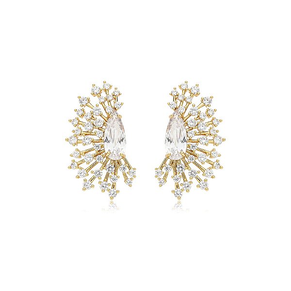 Brinco gota zircônia ouro semijoia BA5063