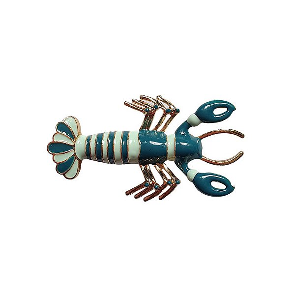 Broche magnético lagosta esmaltada azul e verde água