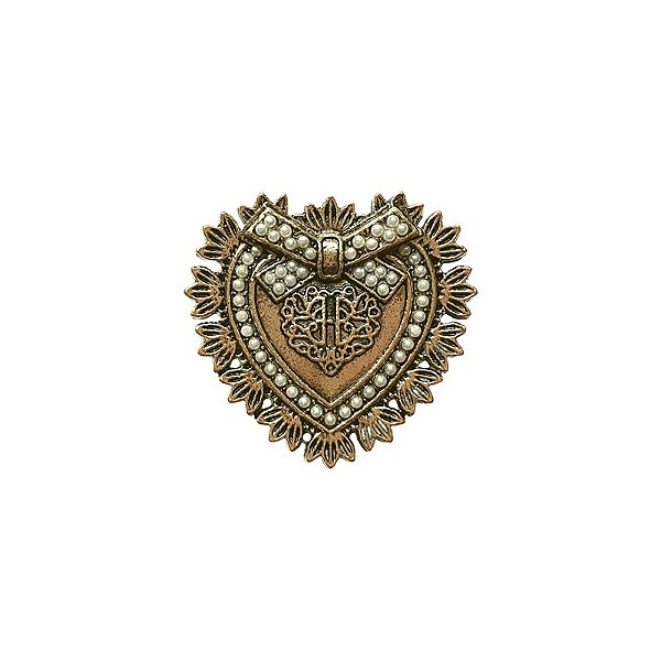 Broche magnético coração mini pérolas dourado envelhecido