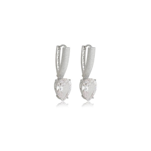 Brinco Nino Bran argolinha v zircônia gota ródio semijoia