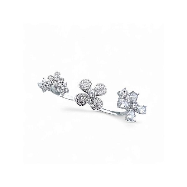 Anel duplo flores zircônia ródio semijoia