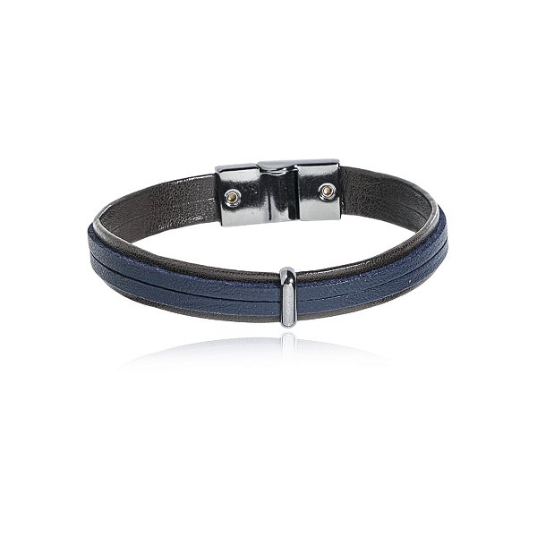 Pulseira masculina Leka couro sintético marrom com azul marinho