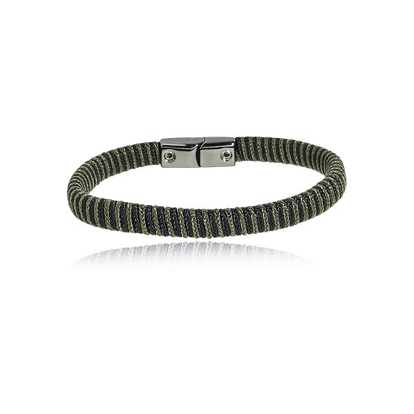 Pulseira masculina Leka fio encerado verde com preto