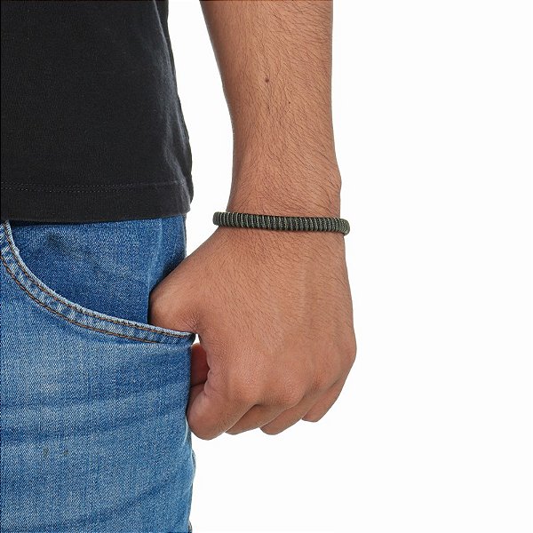 Pulseira masculina Leka fio encerado verde com preto