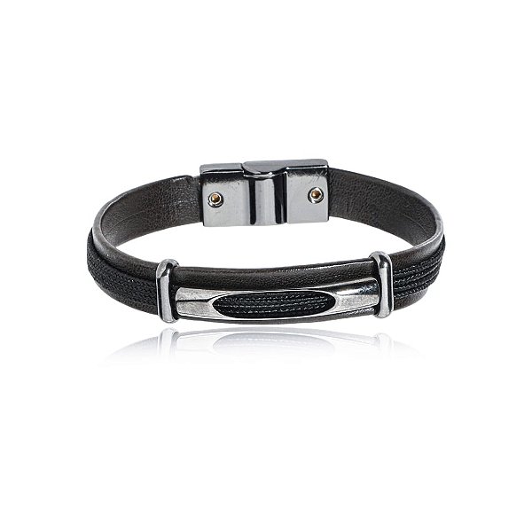 Pulseira masculina Leka couro sintético marrom e preto