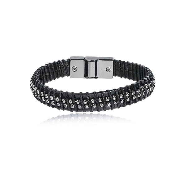 Pulseira masculina Leka couro sintético preto