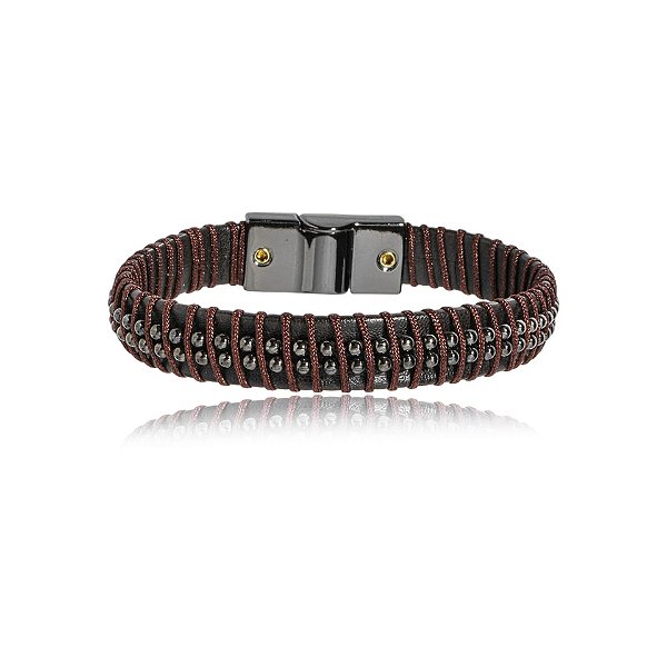 Pulseira masculina Leka couro sintético marrom