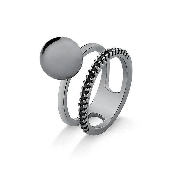 Anel pérola shell grafite com zircônia ródio negro semijoia