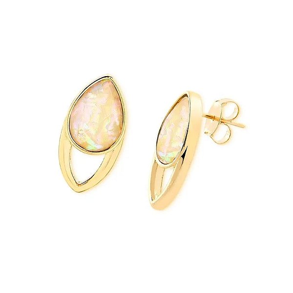 Brinco gota pedra natural nautilus ouro semijoia