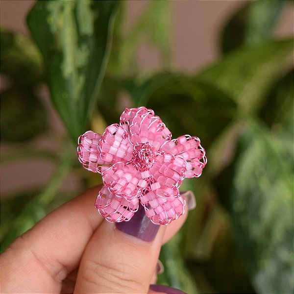 Anel Toni Barros ajustável flor cristais rosa ouro semijoia