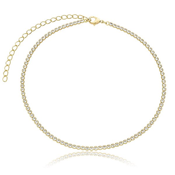 Colar choker zircônia cristal ouro semijoia