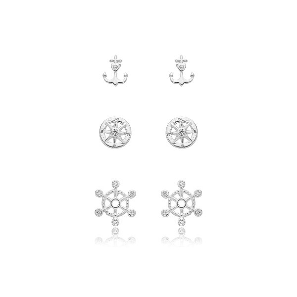 Kit 3 brincos marítimos zircônia prata 925 5230605
